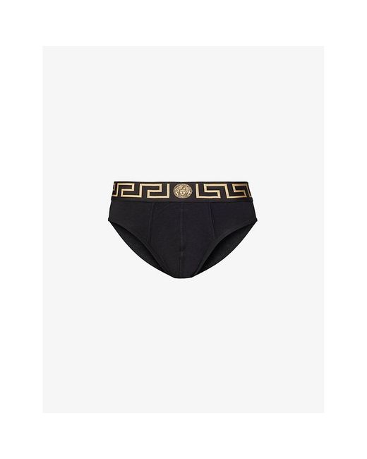 Versace Black Logo-waistband Pack Of Two Stretch-cotton Briefs X for men