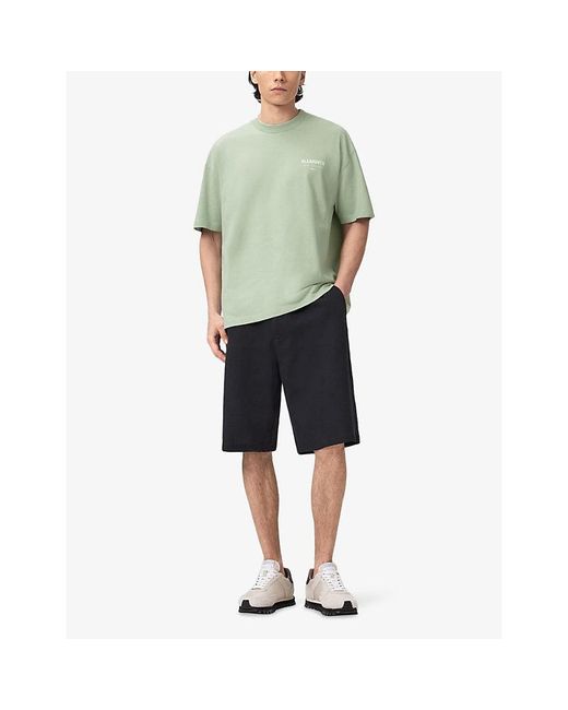 AllSaints Green Underground Logo-Print Relaxed-Fit Cotton T-Shirt for men