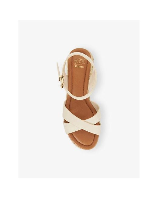 Dune Natural Littleton Leather And Raffia Flatform Sandals