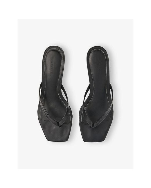 Whistles Black Toe-Post Leather Kitten-Heel Mules
