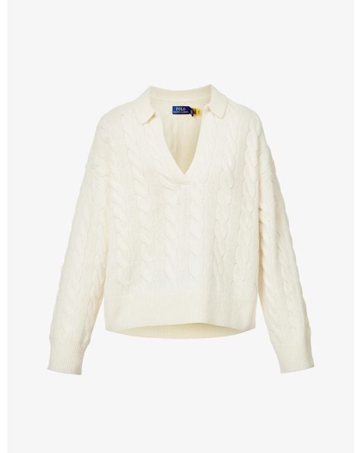 Polo Ralph Lauren Vneck Cableknit Wool And Cashmereblend Jumper in