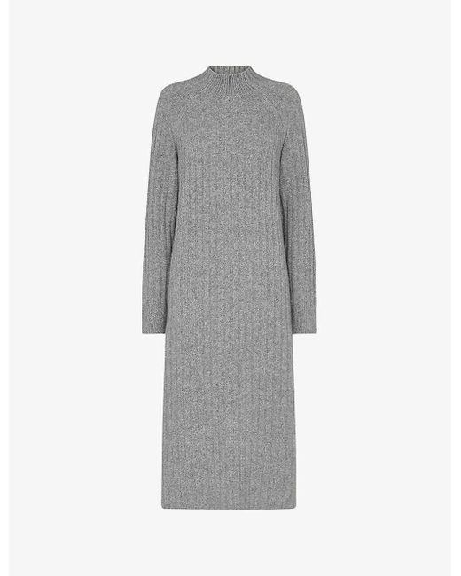 Whistles Gray High-neck Relaxed-fit Stretch Wool-blend Midi Dress