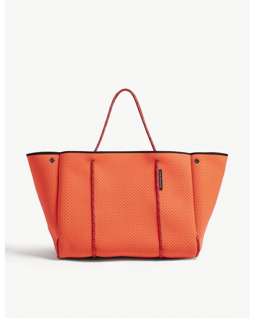 STATE OF ESCAPE Hot Coral Red Neoprene Tote Bag