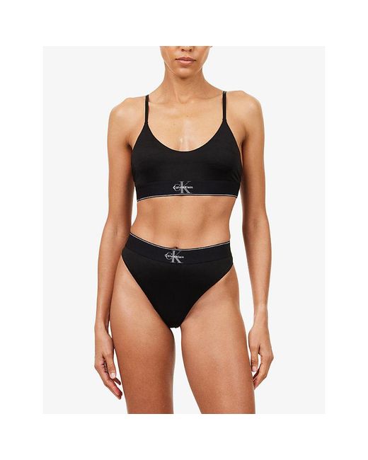 Calvin Klein Black Graphic Monogram Stretch Microfibre Thong