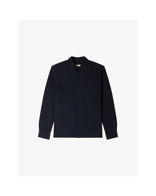 Sandro Blue Long-Sleeved Chest-Pocket Woven Shirt for men