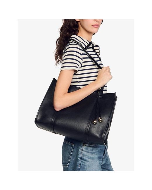 Sandro Black Soft Leather Shopping Tote Bag