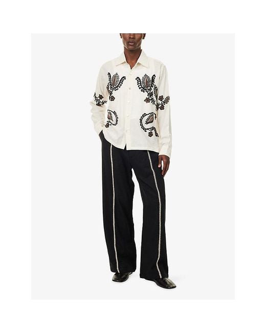 Kartik Research White Bead Embroidered Cotton Shirt for men