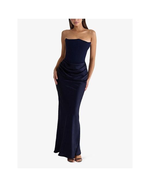 House Of Cb Blue Persephone Corset Woven Maxi Dress Xs (A-C Cup)