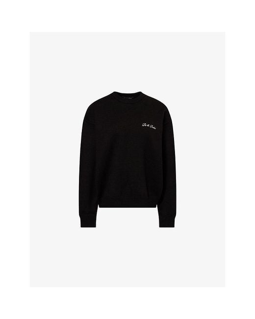 Ru & Rocka Black Logo-Embroidered Round-Neck Knitted Jumper