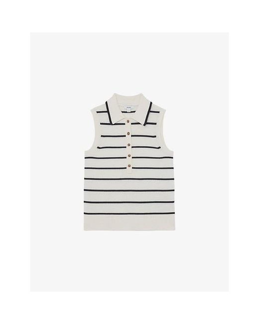 Reiss White Sarah Stripe-Print Wool And Cashmere Polo Vest