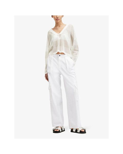 AllSaints White Frieda Straight-leg Mid-rise Cotton-blend Trousers
