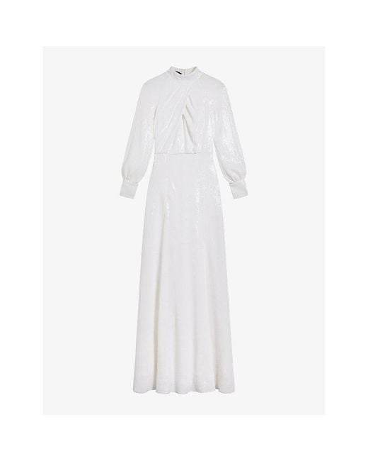 Ted Baker White Mayrose Blouson-sleeved Crepe Maxi Dress