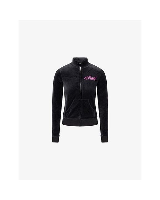 Juicy Couture Black Juicy Angel Logo-Print Velour Track Top