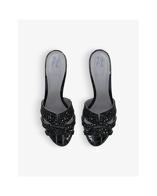 Gina Black Orsay Crystal-embellished Leather Sandals