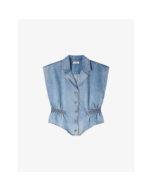 Sandro Blue Sleeveless Fitted-Waist Denim Top