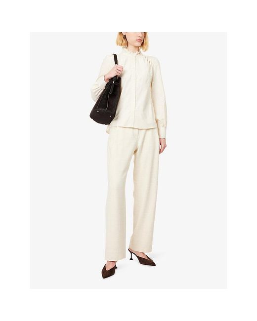 ME+EM White Micro-Cord Ruffle-Trim Woven Blouse