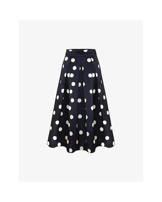 Phase Eight Blue Celeste Polka-Dot Woven Midi Skirt