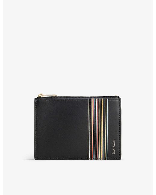 Paul Smith Black Striped Leather Card Holder for men