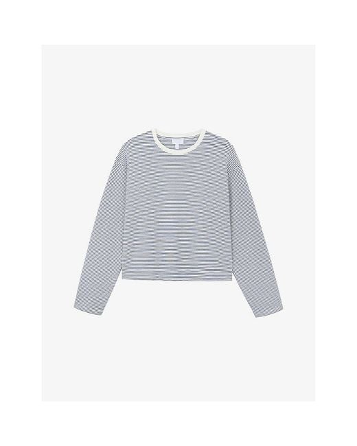 The White Company Gray Stripe-Print Oversized Stretch Cotton-Jersey Top