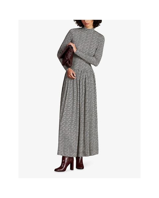 Ro&zo Gray Houndstooth Dropped-Waist Stretch-Jersey Midi Dress