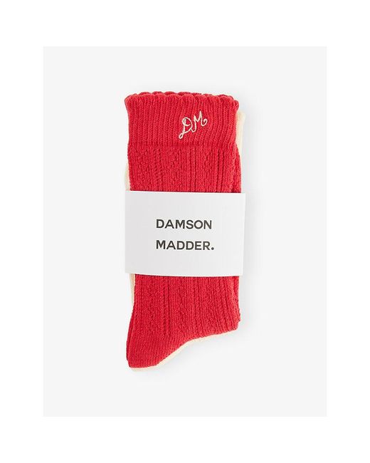Damson Madder Pointelle Logo-Embroidered Stretch Cotton-Blend Socks Pack Of Two