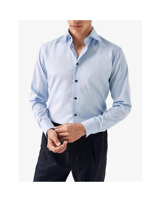 Eton of Sweden Blue Solid Signature Contemporary-Fit Cotton Twill Shirt for men