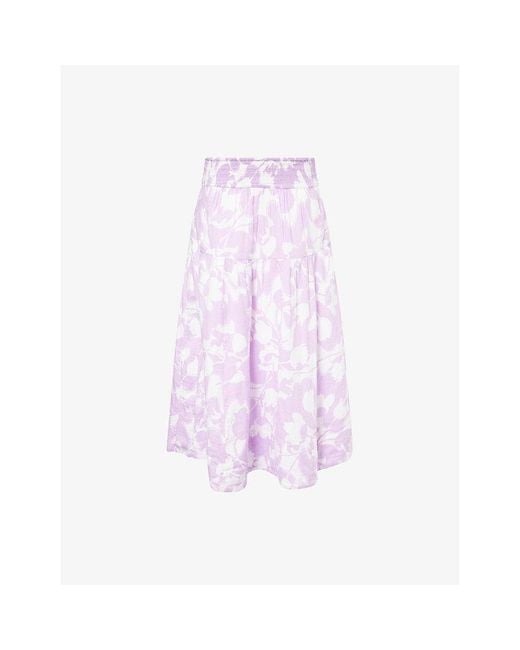 ME+EM Purple Cheesecloth Tulip-Print Cotton Midi Skirt