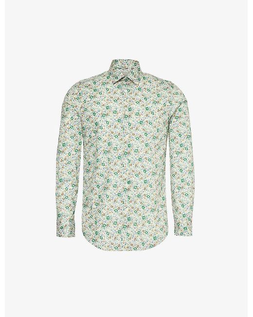 Paul Smith Blue Floral-print Slim-fit Cotton Shirt for men
