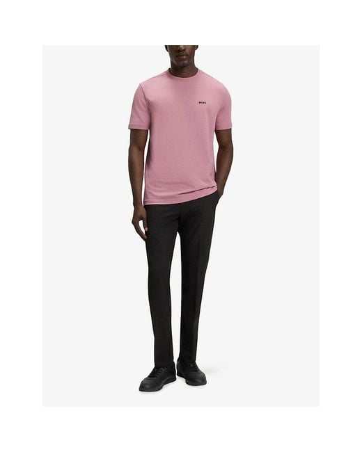 Boss Pink Logo-Embroidered Regular-Fit Stretch-Cotton T-Shirt for men
