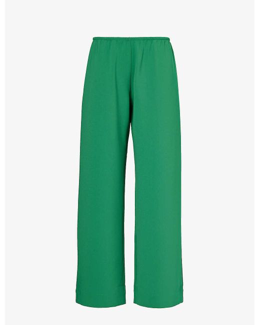 Leset Green Arielle Elasticated-waistband Mid-rise Wide-leg Woven Trousers