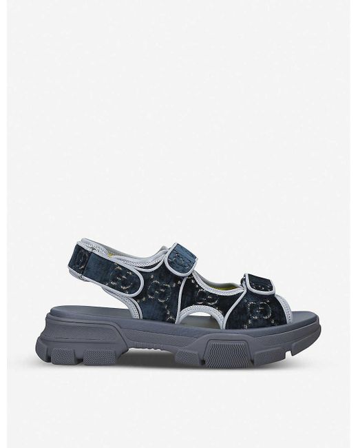 Gucci Blue Aguru Trek Velvet Sandals for men