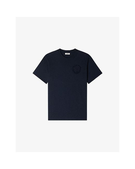 Sandro Blue Crochet-Flower Short-Sleeved Cotton-Jersey T-Shirt for men