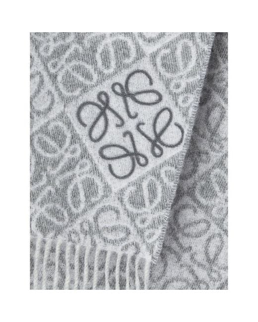 Loewe Gray Anagram-Pattern Wool And Cashmere-Blend Scarf
