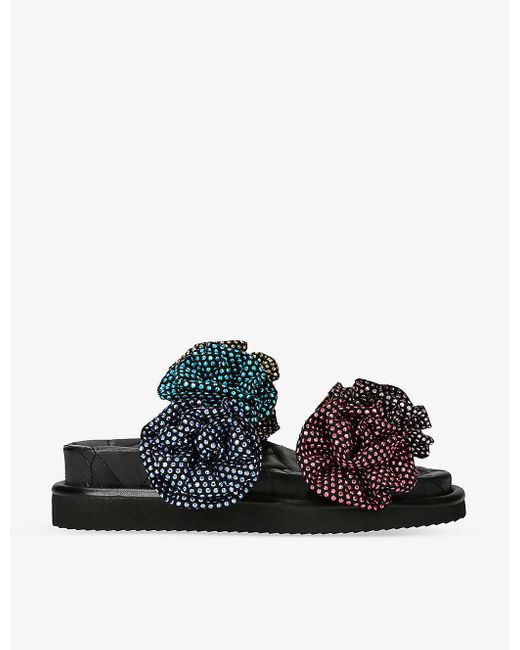 Kurt Geiger Black Orson Bloom Crystal-embellished Flowers Suede Sandals