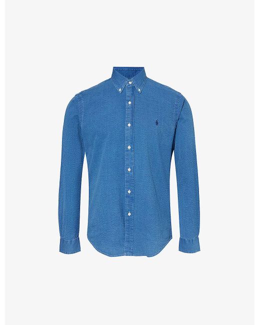 Polo Ralph Lauren Blue Logo-embroidered Seersucker Cotton Shirt Xx for men