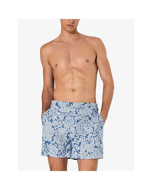 Reiss Blue Fallow Paisley-Print Swim Shorts for men