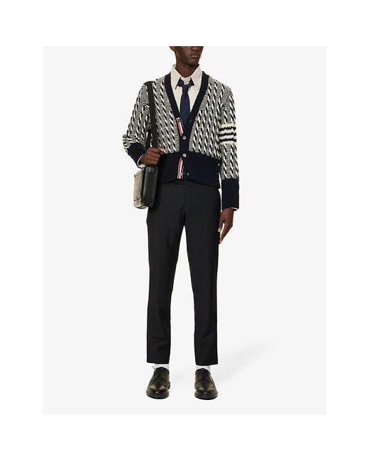 Thom Browne Brand-stripe Buttoned-cuff Relaxed-fit Cotton-poplin