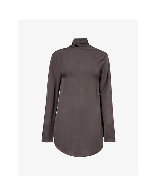 Ruohan Brown Chios High-Neck Silk Top
