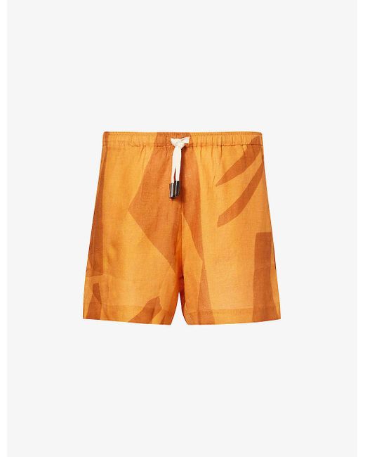 Marane Orange Las Garzas Abstract-print Linen Shorts for men
