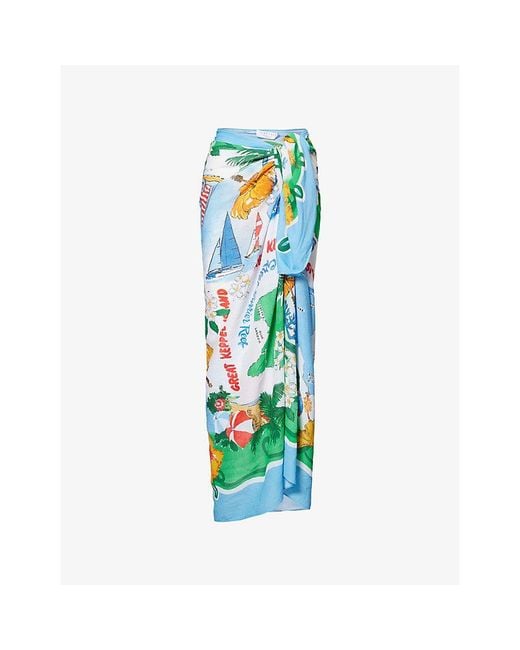 Seafolly Blue Viva Graphic-Pattern Cotton Sarong