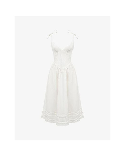 House Of Cb Women's White Hattie Pintucked Stretch Cotton-Blend Midi Dress