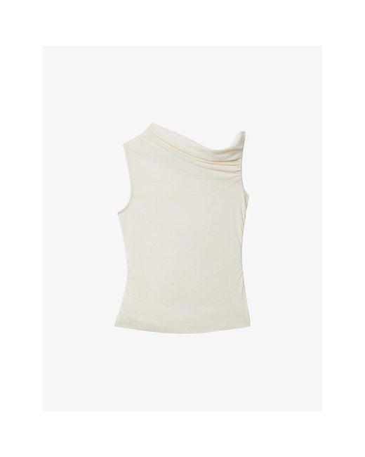 Reiss White Dylan Ruched Woven-blend Top