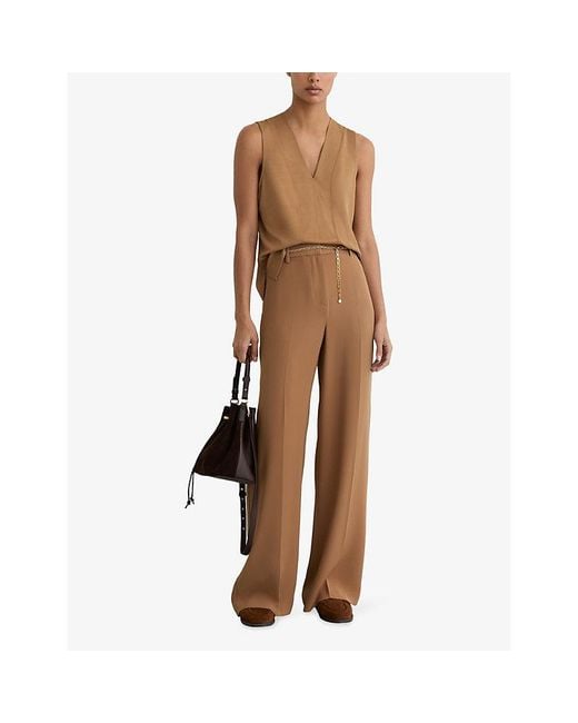 Reiss Brown Mira V-Neck Sleeveless Woven Top