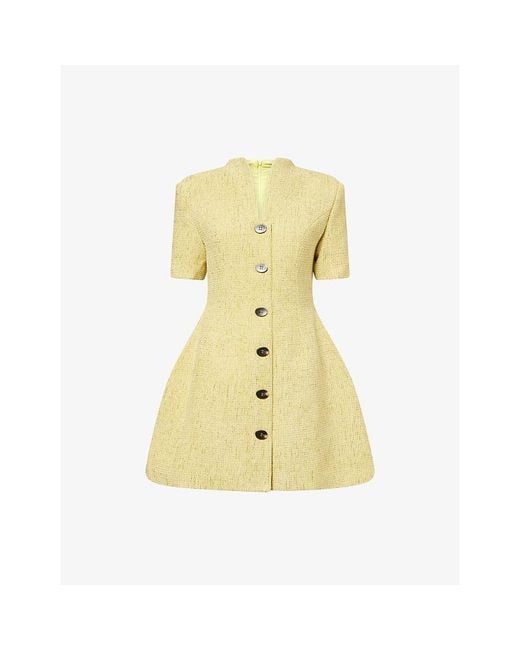 Odd Muse Yellow Bouclé Button-Through Mini Dress