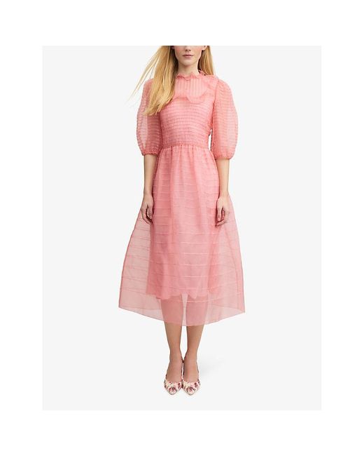 L.K.Bennett Pink Maddie Ruffle-trim Pintuck Silk Midi Dress