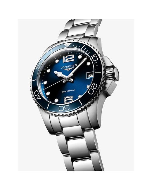 Longines Blue L3.370.4.96.6 Hydroconquest Gmt 32Mm Ceramic Bezel Stainless-Steel Quartz Watch for men