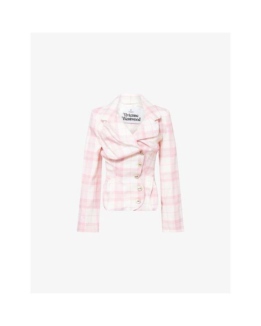 Vivienne Westwood Pink Drunken Tailor Check-Print Wool Jacket