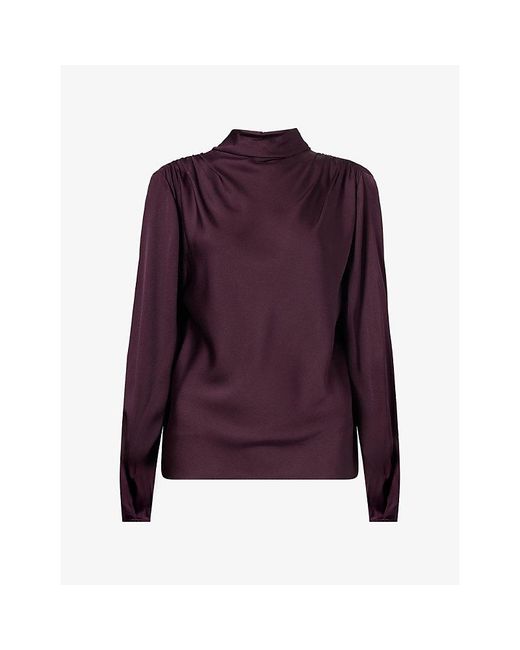 Vince Purple Draped Cowl-Neck Silk-Blend Top