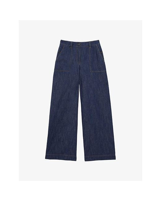 Reiss Blue Ashby Linen-Blend Denim Trousers