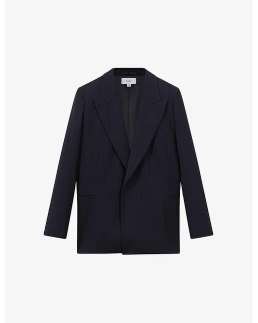 Reiss Blue Vy Willow Single-breasted Pinstripe Wool-blend Blazer